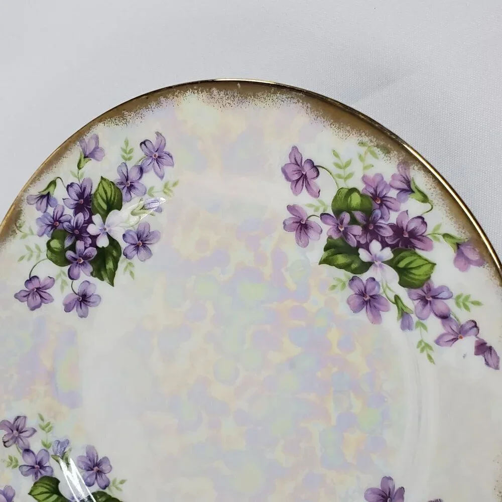 Ucagco Japan February Violet Flower Lusterware Plate 7.5